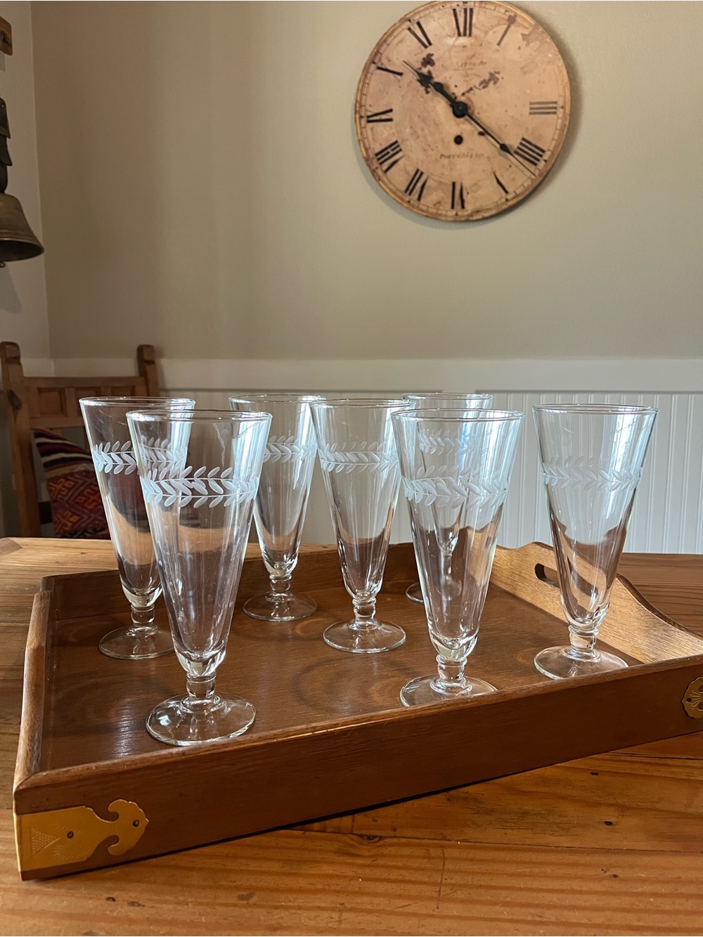 Vintage Anchor Hocking Etched Laurel Leaf Pilsner Glasses -Set of 7